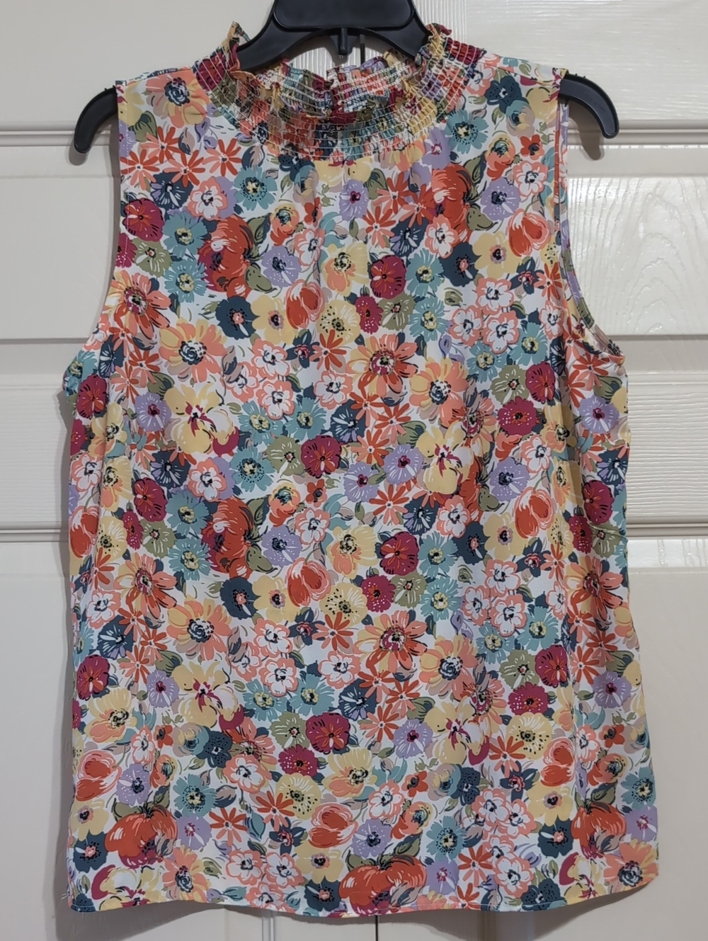 Sleeveless Floral Smocked Neck Camisole - Multicolor